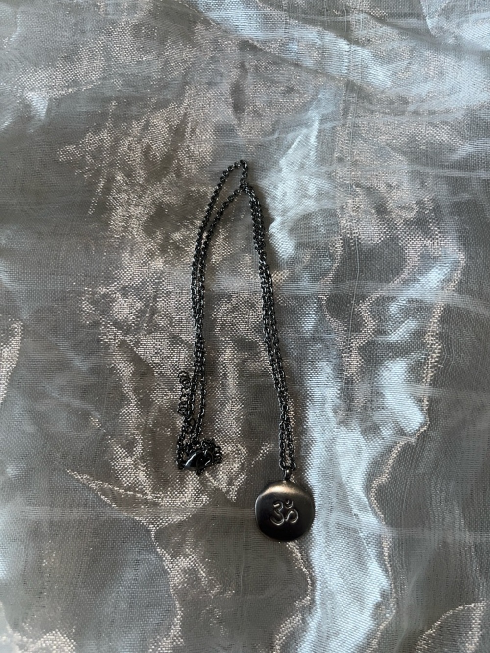 Karma Silver OM Disc Pendant Necklace - symbol is on both sides. - Picture 4 of 5